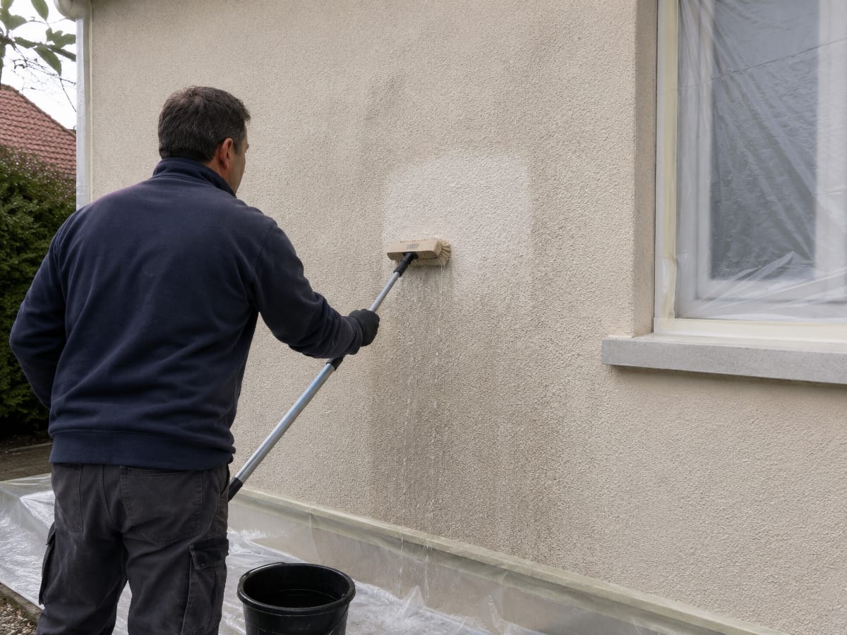 Nettoyage modéré d'un mur extérieur avant peinture