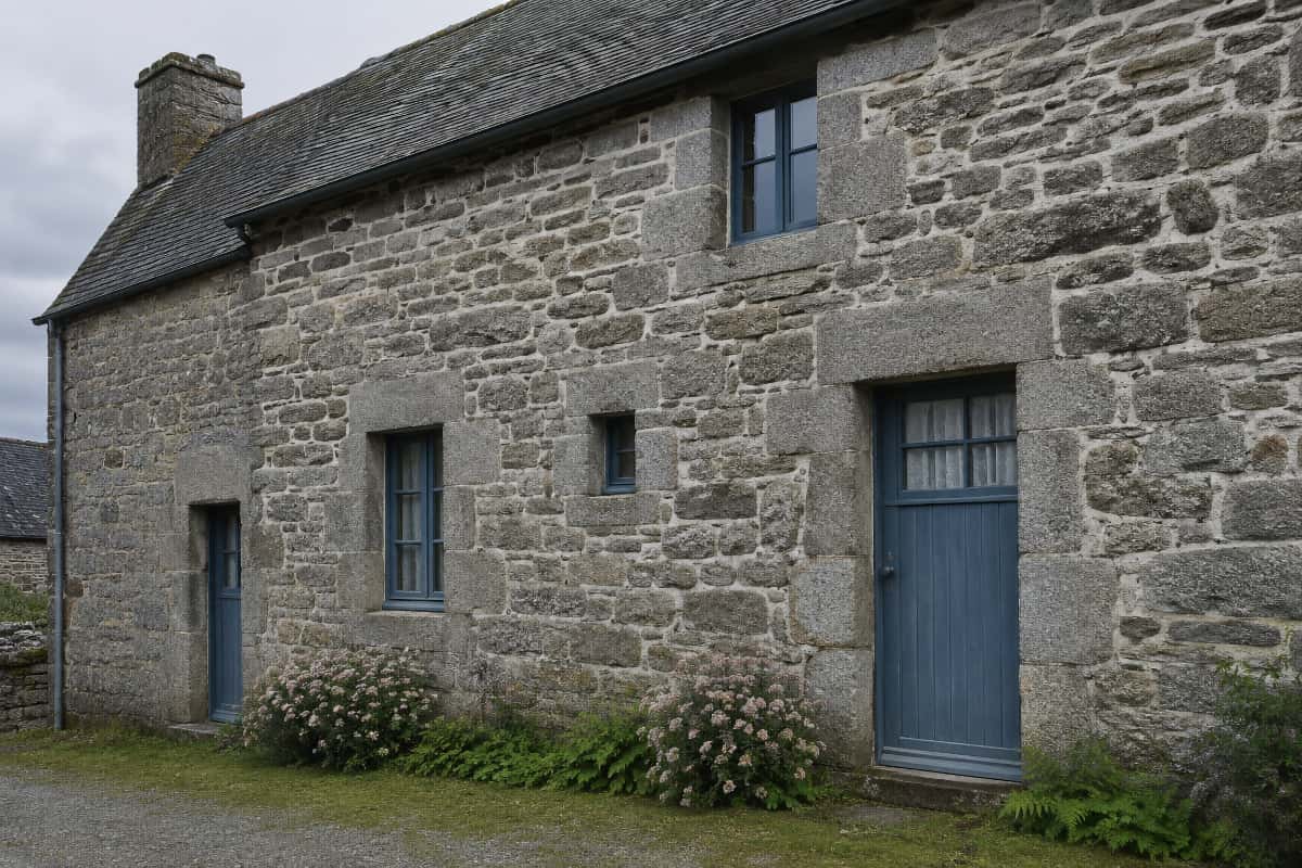 Façade en pierre de granit typique d'une maison bretonne